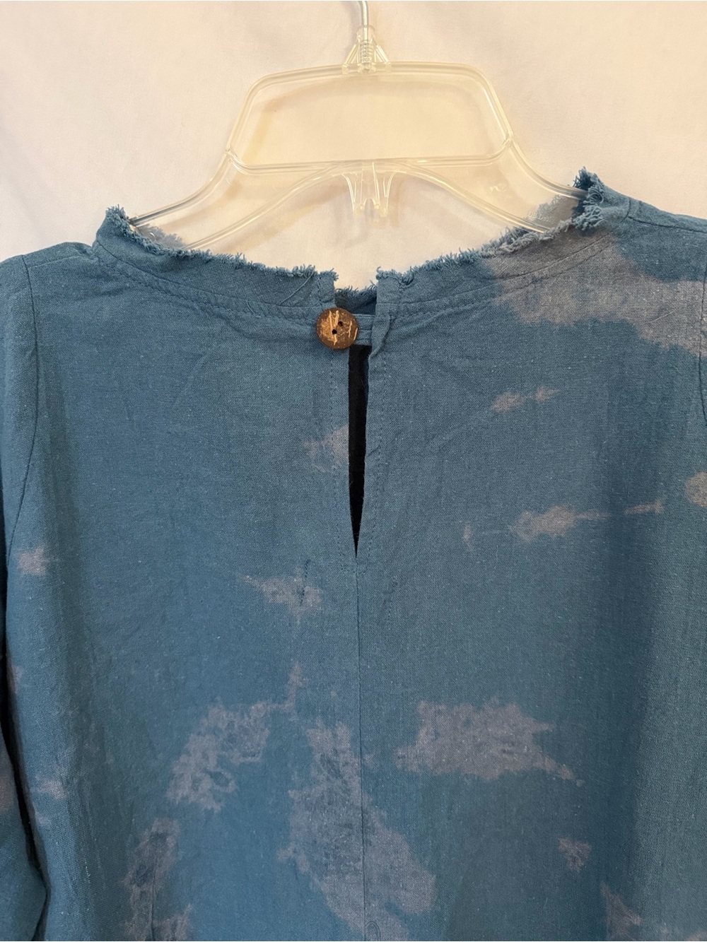 Raw Edge Cotton Boxy Top Thailand Artisan Blue Acid Wash - Picture 6 of 8